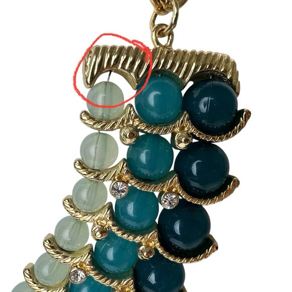 Talbots Beaded Bib Necklace Blue Green Clear Rhinestone Accents Gold Tone Chain - Picture 13 of 13